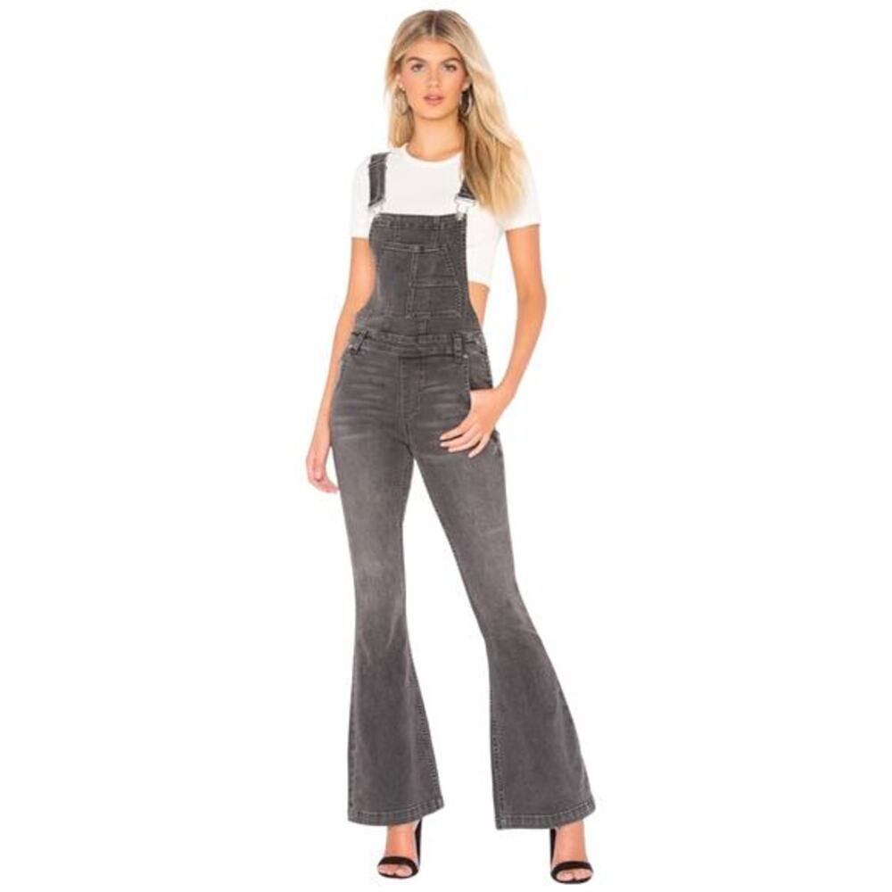 Free People We The Free Black Carly Mid Rise‎ Flare Overalls Size 26
